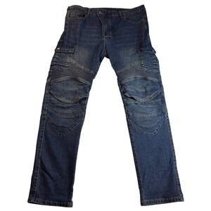 CTBQiTom Blue Denim Motorcycle Cargo Jeans Double Knee Men's‎ Size XL Grunge